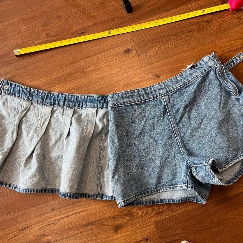 Free People Blue Denim Pleated Mini Skort